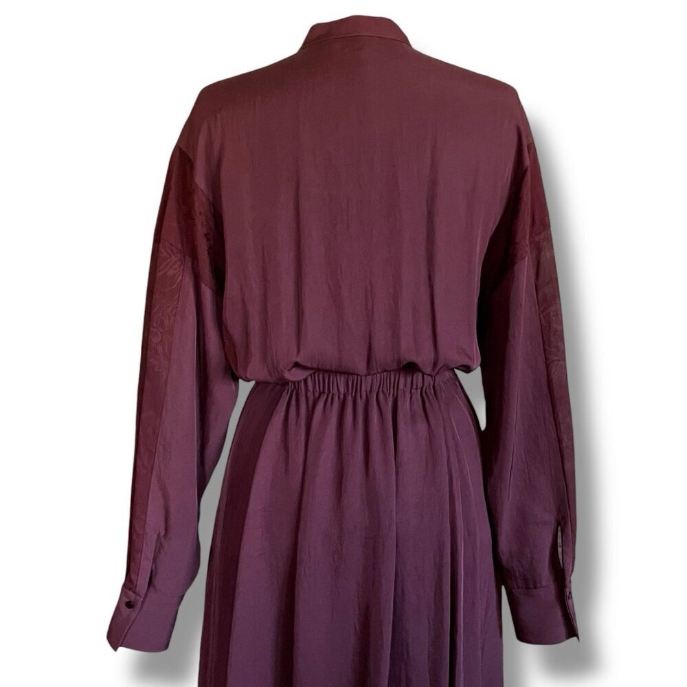 Vince Womens Midi Dress Sz Small Merlot Red Silk Jacquard Minimalist Blouson - Picture 11 of 12
